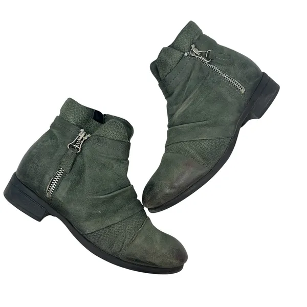 Miz Mooz Sunny Green Leather‎ Ankle Booties Boots Ruched Zip EU 36 US 6 Womens - Image 2