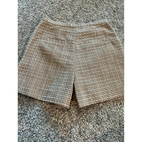 French Connection Effie‎ Tweed Mini Skort Camel Tan White Wrap Front Size 4 US - Image 7