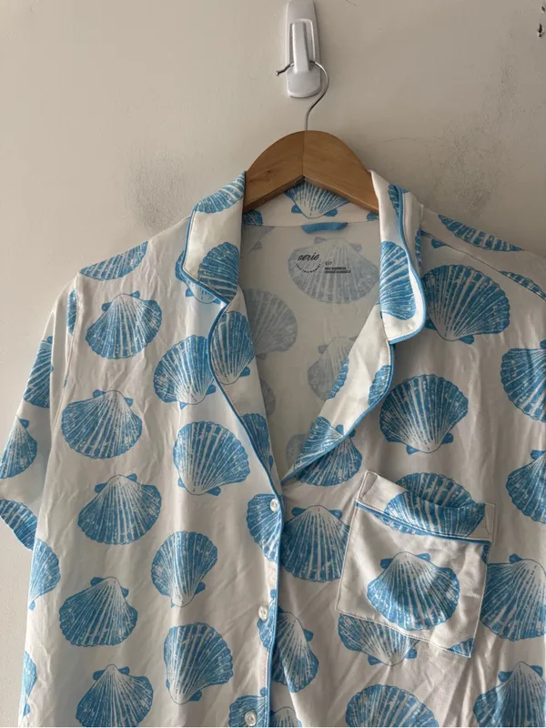 Aerie NEW! Real Soft Short Sleeve Pajama Shirt Blue Shell Nautical - Image 4