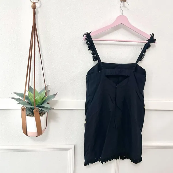 Anthropologie The Sariah Fringe Mini Dress Black Gold Embellished Sequin Tank XS - Image 3