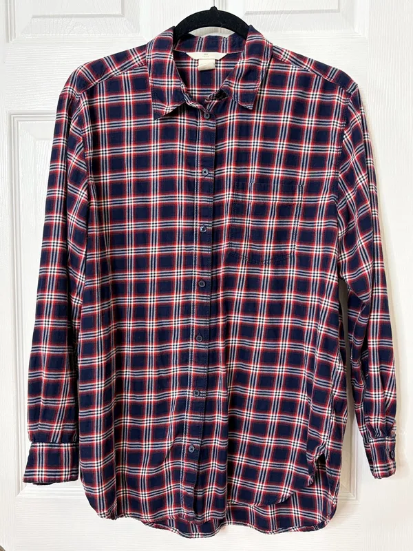 H&M LOGG Plaid Flannel Shirt Womens 6 Red Blue Buffalo Check Grunge Casual Top - Image 2