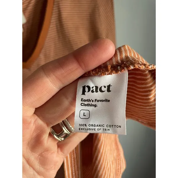 Pact Womens Organic Cotton V-neck T Shirt Size L Orange Long Sleeve‎ Sustainable - Image 3