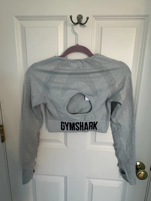 Gymshark Flex Sports Long Sleeve Crop Top Light Grey Marl - Image 4