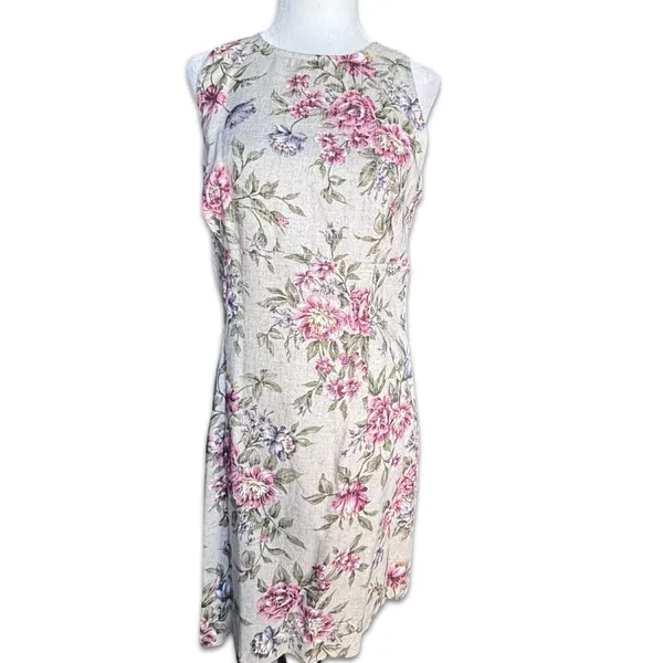 All That Jazz Floral Linen Blend Sleeveless Tan Dress Cottagecore 90s Medium New - Image 3