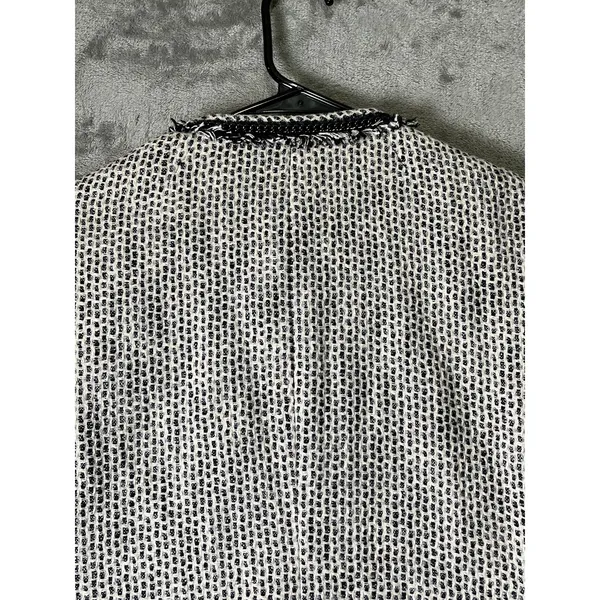 J. Crew Terrazo Tweed Jacket Navy White Linen Blend Chain Fringe Trim 12 Career - Image 4