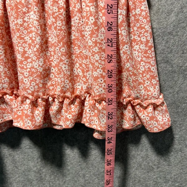 IRIS‎ Floral Ruffle Tiered Mini Summer Dress Coral Pink White Large - Image 3