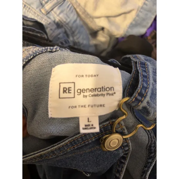 RE generation by Celebrity Pink Denim Shortalls Medium Wash Blue Overalls Large‎ - Image 5