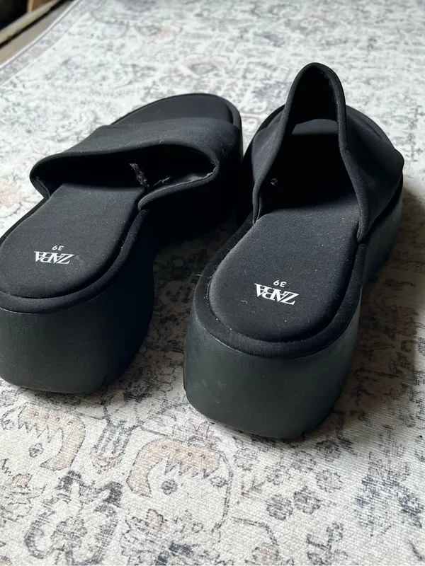 Zara BLACK Lug Sole Neoprene slide slip Sandals - Image 3