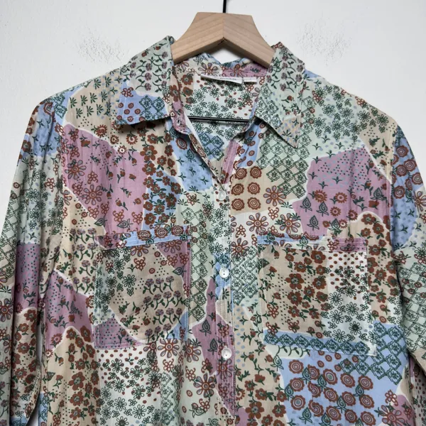 Roller Rabbit Women Cotton Silk Shirt Dress S‎ Multi Patchwork Floral Artsy Boho - Image 2