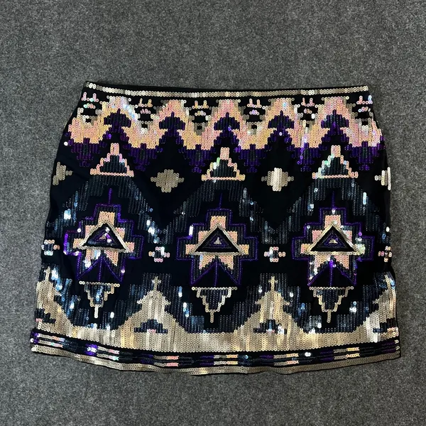 Express Sequin Geometric Mini Skirt Black Purple Gold Festival Party Womens S - Image 5