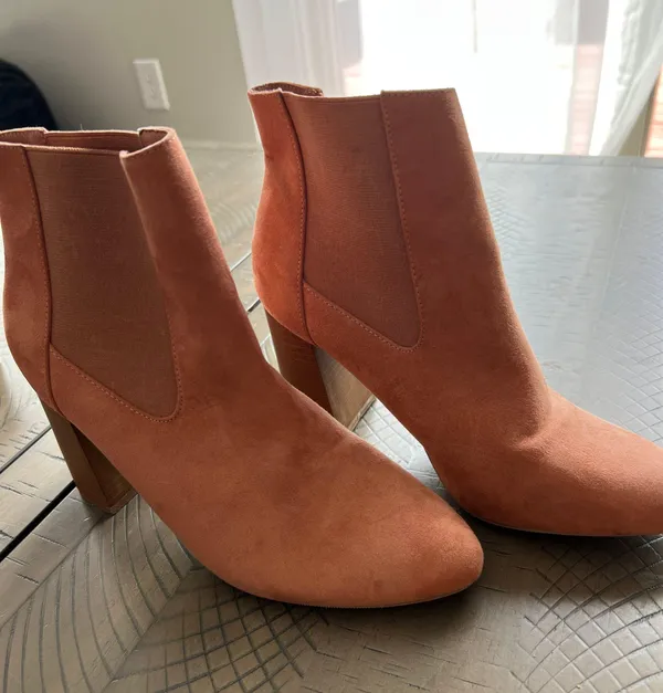 Faux Suede Heeled Booties Orange Size 7.5 - Image 2
