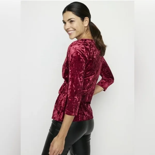 Inner Beauty Burgundy Red Crushed Velvet Surplice Front 3/4 Sleeve Top Size 2X - Image 2