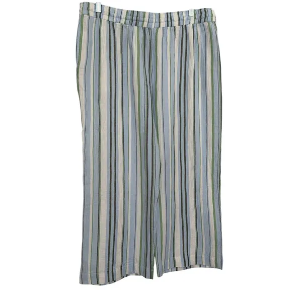 Wonderly Womens Cotton High Rise Tie Waist Ankle Pants Blue Green Striped XL - Image 7