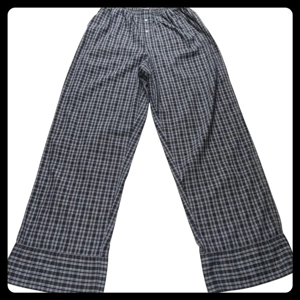 Aerie Pajama Set Women XS Blue Plaid Long Sleeve Button Up Wide Leg Set - Image 6