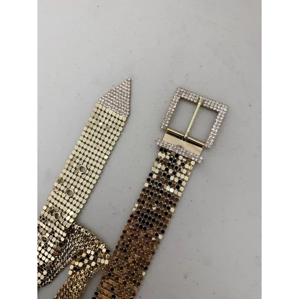 B-Low The Belt Bianca Belt Gold Embellished Crystal Chainmail Mesh Statement - Image 4