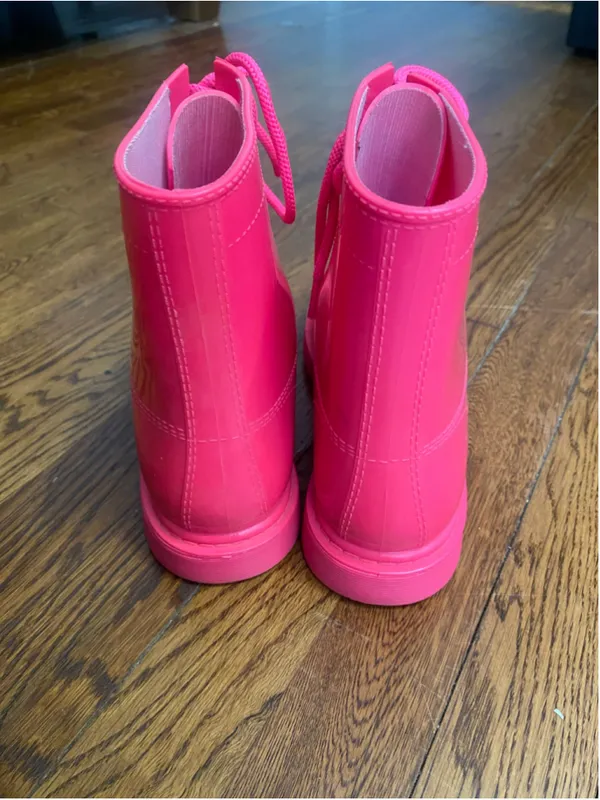 Wild Diva Lounge Combat Rain Boots Hot Pink Lace Up Waterproof Barbiecore 8 Y2K - Image 4