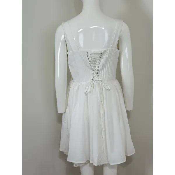 Dress White Lace Corset Fit Flare Mini Milkmaid Babydoll Cottagecore Women L - Image 2