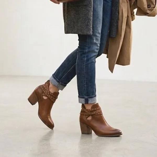 Frye Naomi Pickstitch Brown Leather Heeled Ankle Bootie Americana Cutout Sz 6.5 - Image 10