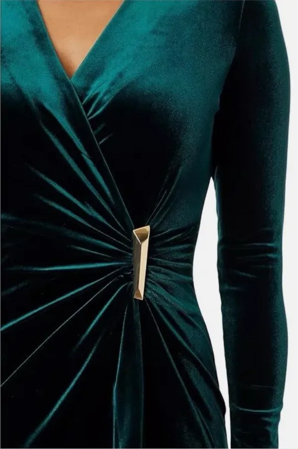 NWOT 8 Calvin Klein Dark Green Velvet Long-Sleeve Sheath Cocktail Women’s Dress - Image 7