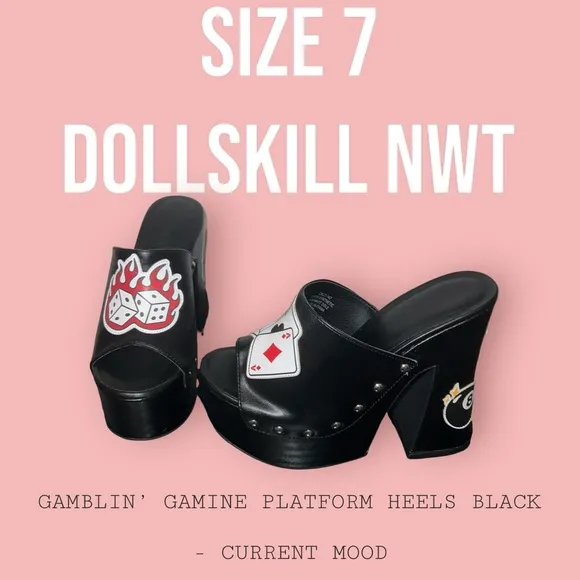 Black Gamblin Chunky Mule Heels Current Mood Black PU Clog Heels - Image 2