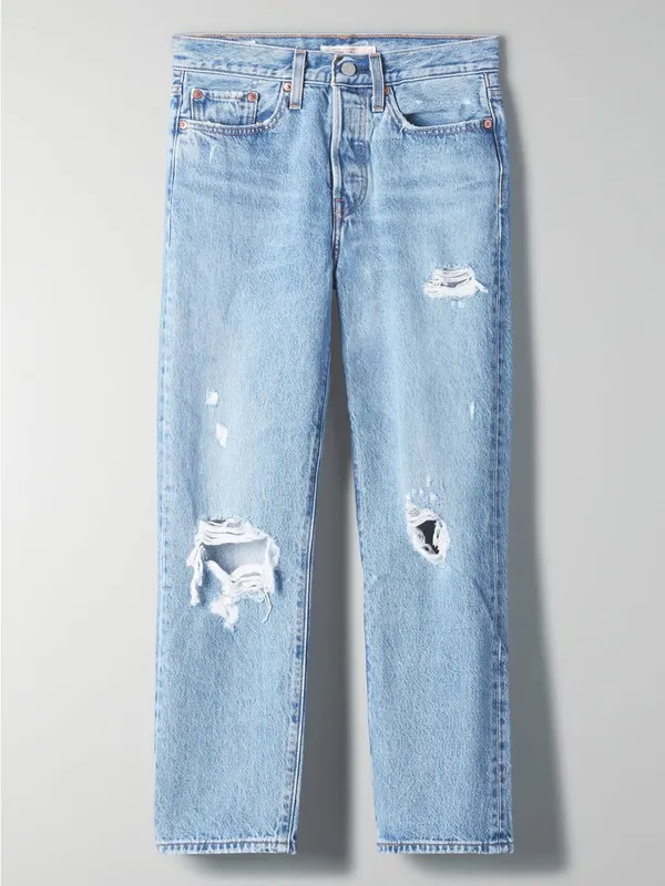 Aritzia Levi’s Wedgie Straight High Rise Mom Jeans Size 28 Distressed Light Wash - Image 2