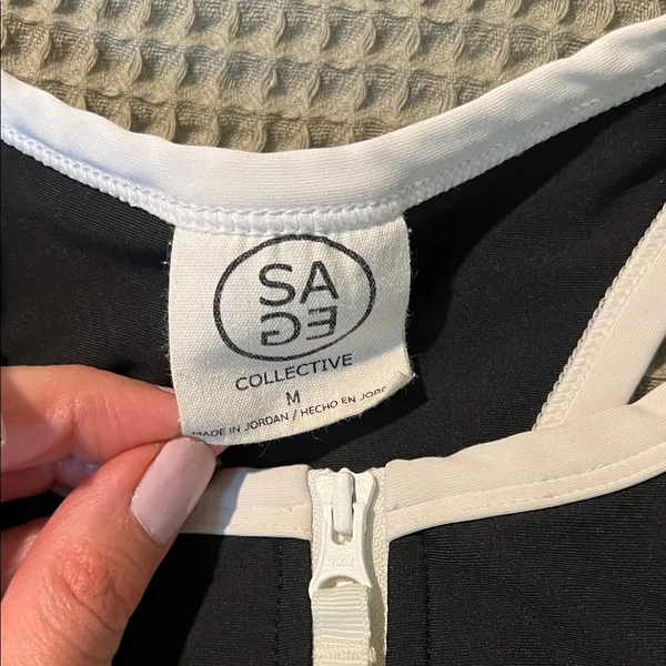 Sage Collective Black Tennis Dress with White Trim and Front Zip - Image 2