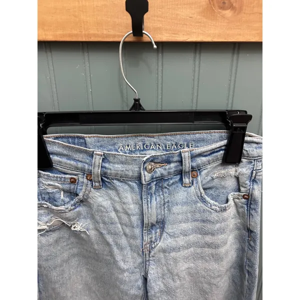 American Eagle Stovepipe Distressed Straight Leg Jeans Light Wash Blue 00 Short - Image 4