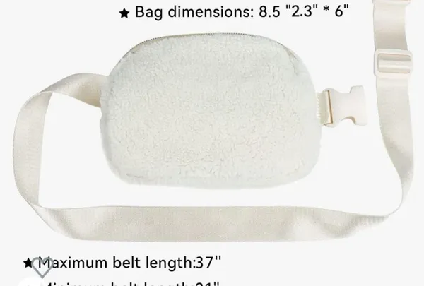 Fleece Belt Bag Women Sherpa Crossbody Waist Bag Adjustable strap Cream … - Image 5