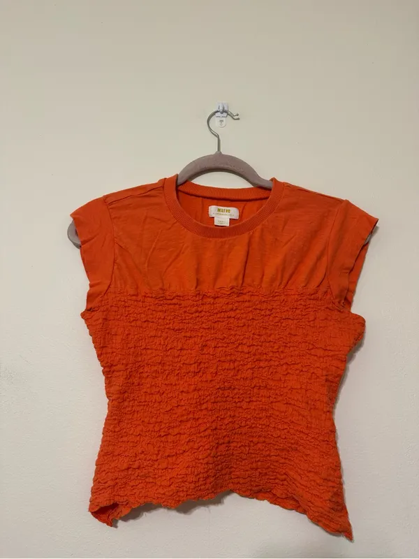 Anthropologie Maeve Smocked Muscle Orange Top - Image 2
