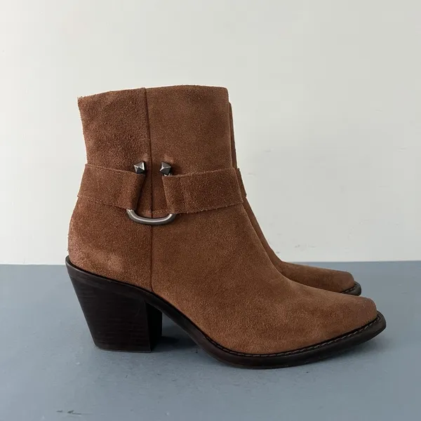 Antonio Melani Tabbie Oiled‎ Suede Pecan Pie Brown Western Buckle Boots - Image 4