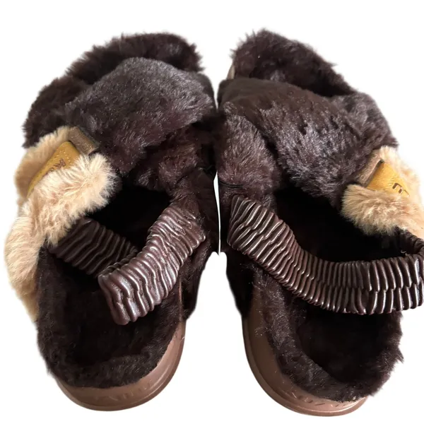 NEW KuaiLu Faux Fur Criss Cross Platform Sandals Sz 7‎ Brown Comfort Orthotic - Image 3