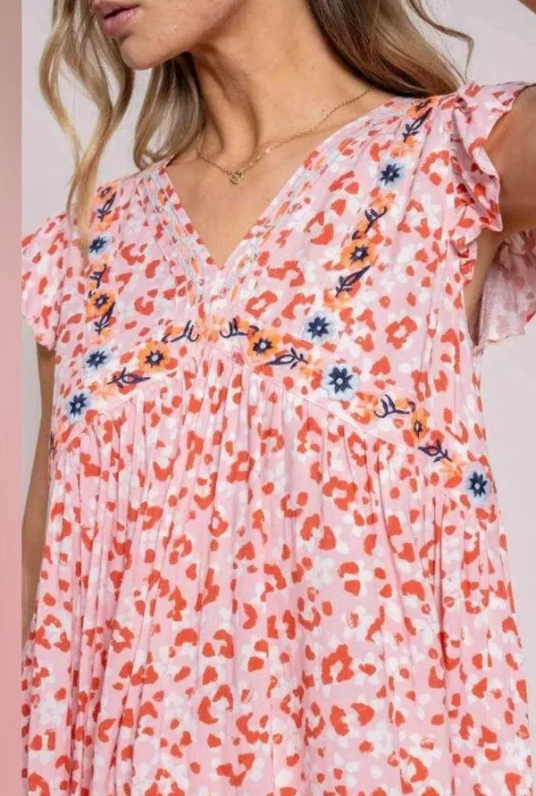 Boutique Animal Print V-Neck Flutter Sleeve Top - Image 3