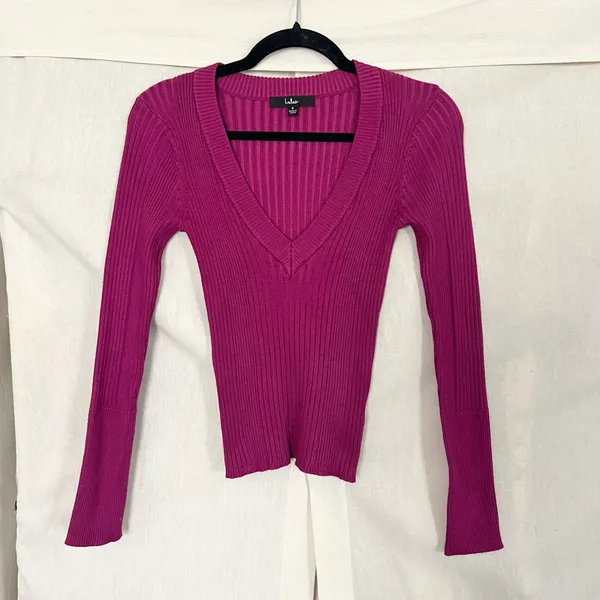 Lulus Chic Observations Purple Ribbed V-Neck Sweater Top - Image 5