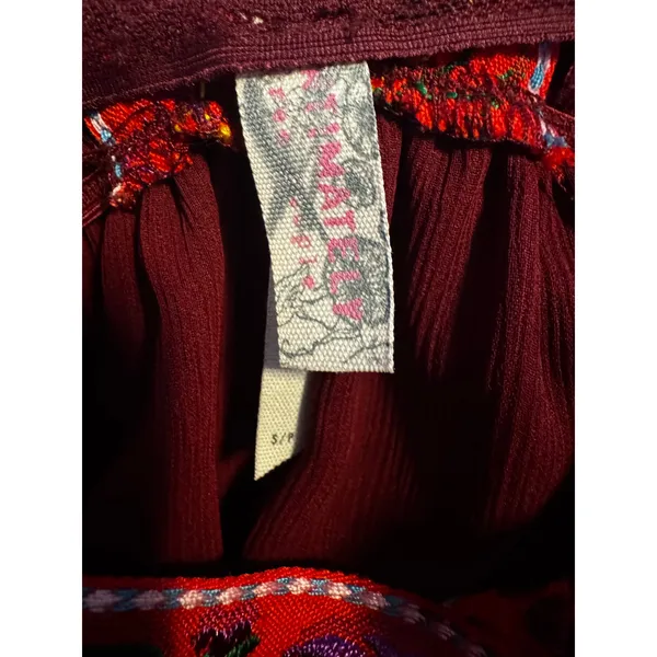Free People Embroidered Bohemian Ribbon Lace Flower Maxi Dress Burgundy Small - Image 5