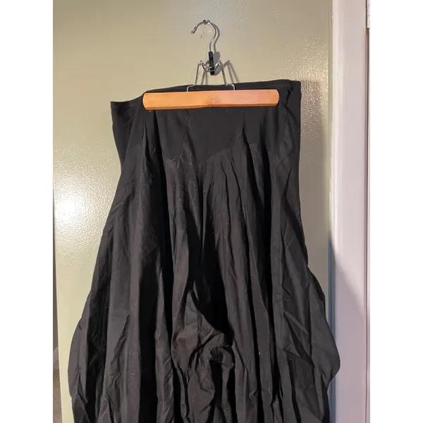 Vintage Luna Luz Womens Sz Large A-Line Maxi Skirt Black Pull On Gathered Cotton - Image 2