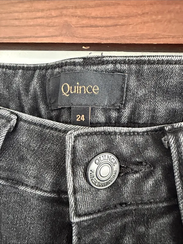 Quince Bella Stretch Straight Jeans 24 Faded Black High Rise 28” Comfort Denim - Image 3