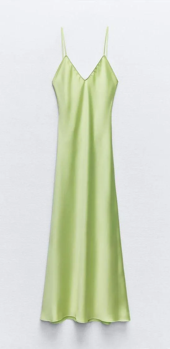 ZARA Dress Lime Green Satin Effect Maxi Midi Wedding Party Date Coctail - Image 13