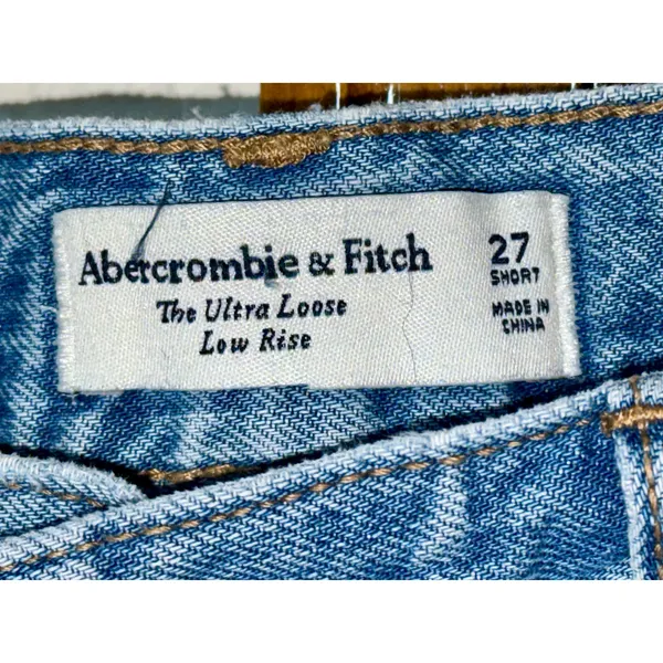 Abercrombie & Fitch Ultra Loose Low Rise Blue Denim Cropped Wide Leg Jeans Sz 27 - Image 3