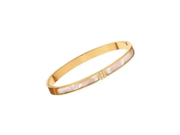 Gold Plated bangle Bracelet Mother Of Pearl Crystals stainless steel jewelry - Image 8
