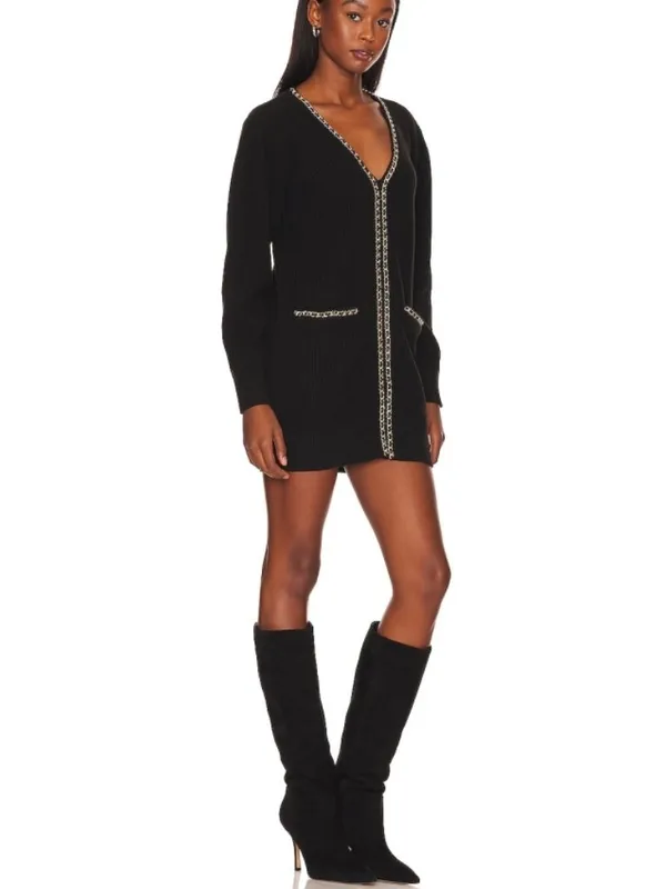 Lovers Friends Norina Cardigan Dress Black Chains Knit Edgy Chunky Sweater Mini - Image 3