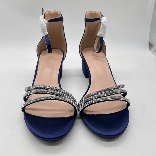NEW Allegra K Sandals Womens 8.5 Blue Rhinestone Strappy Block Heel Ankle Strap - Image 5
