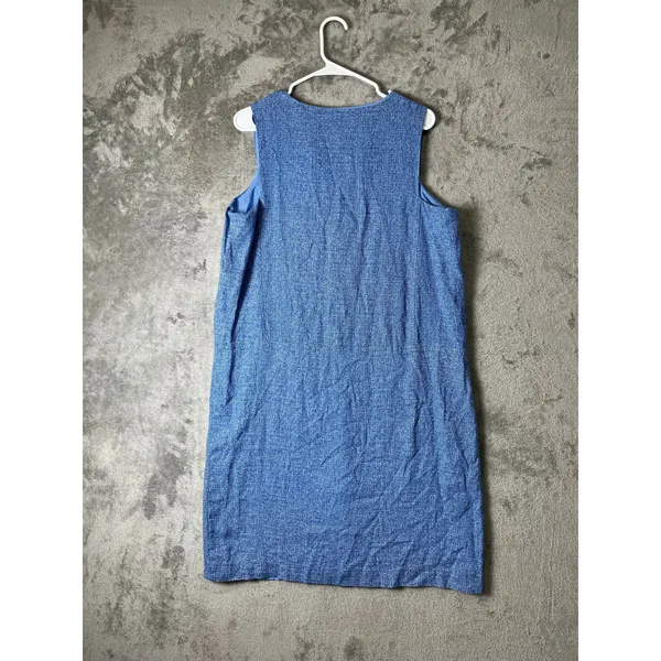 J. McLaughlin Rue Dress Large Blue 100% Linen Shift Sleeveless Coastal Resort - Image 4
