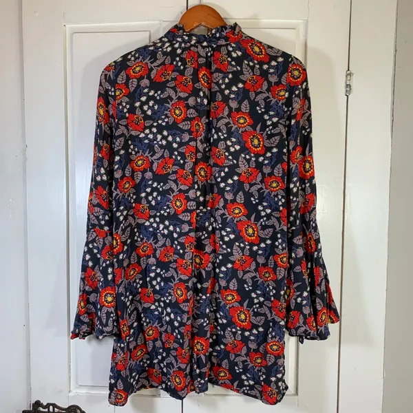 Free People Boho Bell Sleeve Floral Mini Dress Tunic XS Flowy‎ Fairy Festival - Image 9