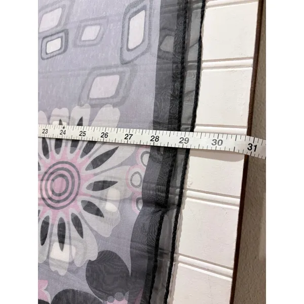 Okinawa Japan Scarf Grey Pink Butterfly Floral Sheer Geometric Print OS - Image 9