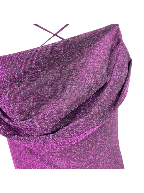 Lush Purple Metallic Bodycon Dress Size XS NWT Cowl Neck Strappy Y2K Night Luxe - Image 5