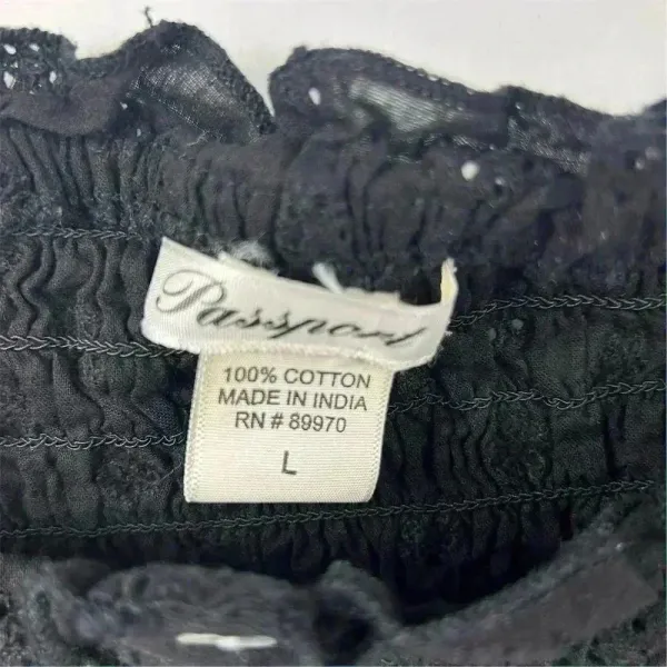 Passport Off-Shoulder Black Embroidered Blouse Size L‎ Boho Witchy Goth y2k - Image 3