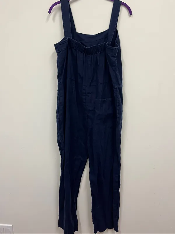 Quince 100% European Linen Navy Square Neck Jumpsuit size M - Image 3