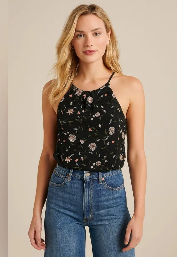 Abercrombie & Fitch Floral Mesh Halter Neck Blouse Top Black sz Medium - Image 2