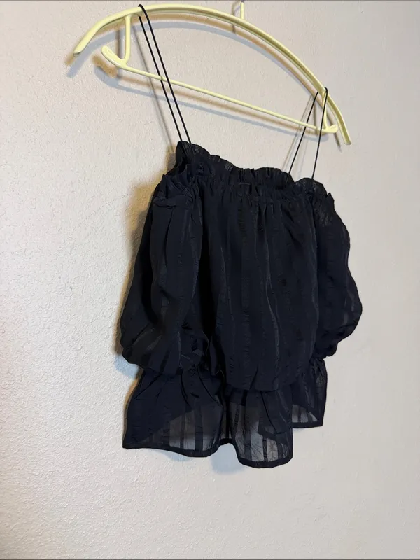 Lulu’s Ruffle Black Peplum Sleeveless Spaghetti Straps Tank Top Size Small NWT‎ - Image 4