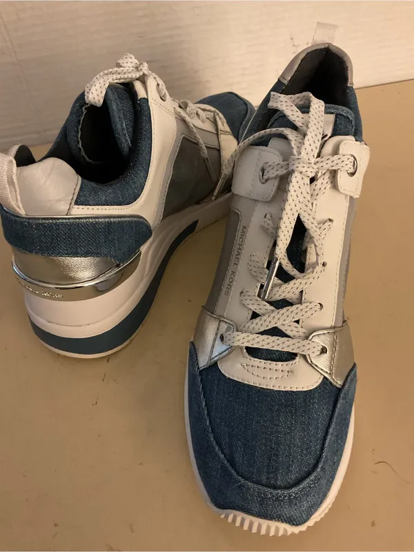 Michael Kors women denim and White leather platform Georgie trainer sneakers 7 - Image 6
